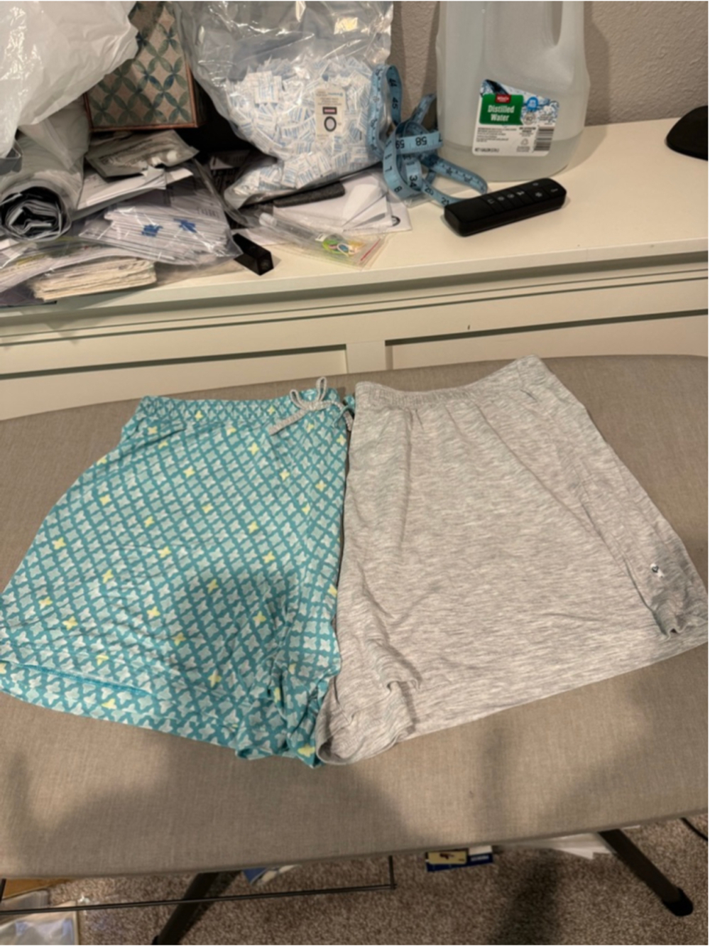 Women's 2 pairs J.B. Pajama Knit Shorts M Teal Print & Gray
